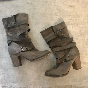 Aldo tan leather mid-calf booties